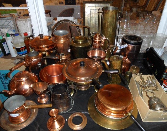 Copper and Brass kitchen and serving items.