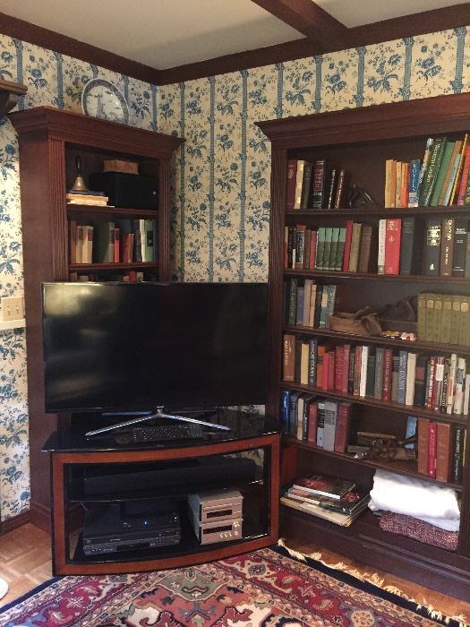 Books and bookcases for sale along with 46" Samsung smart tv, boston acoustics soundbar, subwoofer and stand for sale.  Bookcases are 42"w x 9.5d x 81.5"h for the larger one asking $80, narrower pair are each 31.5"w x 9.5d x 81.5h asking $130 for the pair.