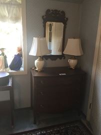 vintage mirror $46, measures 16"w x 35"h lamps also for sale chest is antique dimensions and price in next photo