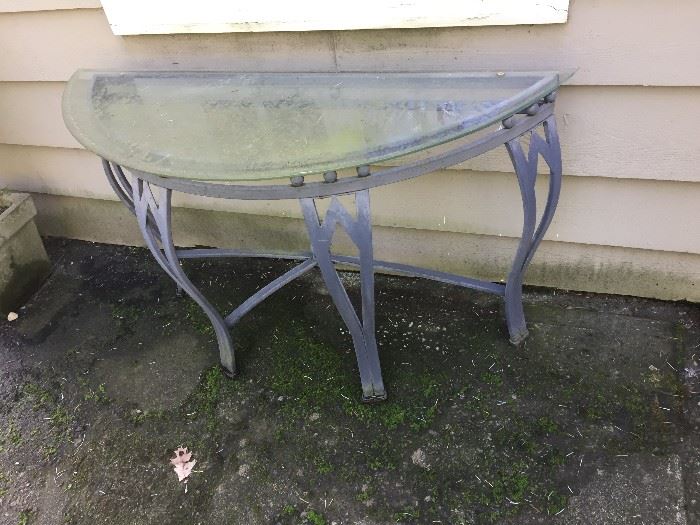 Wonderful outdoor demi-lune table 48" w x 17"d x 28"h asking $110 