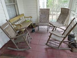 Nice pair of Brumby rockers, a home-repaint-project gone-awry settee, in Bicentennial puce. 