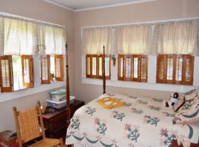 Don't ask, because the lovely window treatments are not for sale! Nice vintage full size mahogany four poster bed, made by the Bigg's Furniture Co., Richmond, VA, and another of the vintage cedar chests.