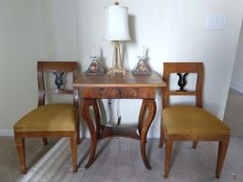 Sweet Biedermeier-ish side table, with pair of chairs. 