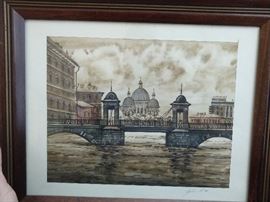 Original watercolor of some far off European capital. 