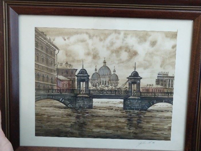 Original watercolor of some far off European capital.