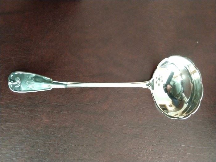 12" long sterling silver punch ladle, by some little known NY company, named Tiffany. This is their "Palm" pattern.