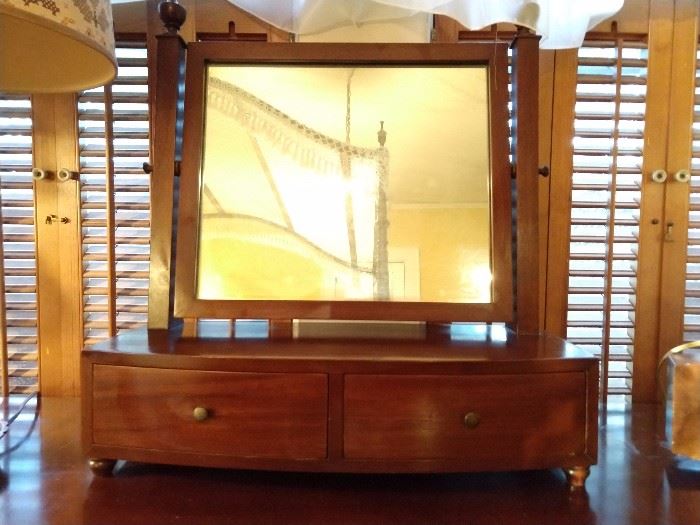 Two-drawer vintage mahogany gentleman's shaving mirror.