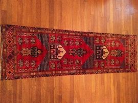 Vintage Afghan Baluch runner, hand woven, 100% wool face, measures 6' 9" x 2' 1".