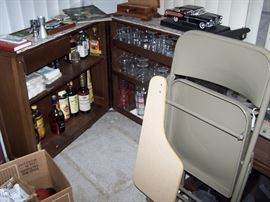 Vintage Folding Bar, Folding Chair with Dest Arm