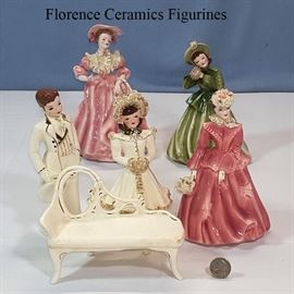 Figurines Florence Ceramics Ladies Coouples Bench
