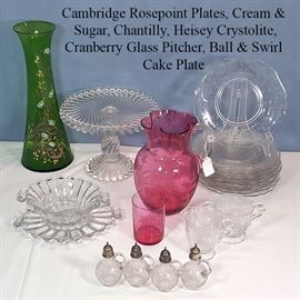 Glass Cambridge Rosepoint Heisey Crystolite Cranberry Etc