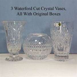 Glass Crystal Waterford Cut Vases Rose Bowl With Boxes