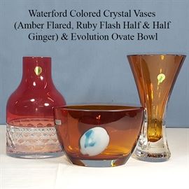 Glass Crystal Waterford Evolution Bowl Colored Vase Half Half Ginger