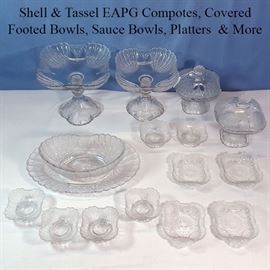 Glass EAPG Shell Tassel Compotes Bowls Etc