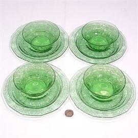 Glass Fostoria Versailles bowls Liners Plates Emerald