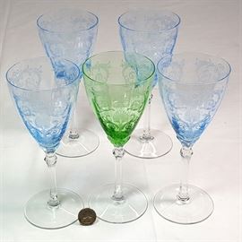 Glass Fostoria Versailles Water Goblets Emerald Blue