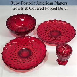 Glass Ruby Fostoria American Platters Bowls Etc