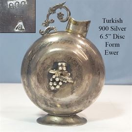 Silver 900 Turkish Ewer With Applied Grapes