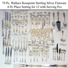 Silver Sterlng Wallace Rosepoint FLatware Service For 12a
