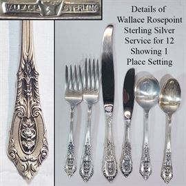 Silver Sterlng Wallace Rosepoint FLatware Service For 12b