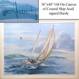 Art Hardy Oil On Canvas 3x4 Ft Ship Asail