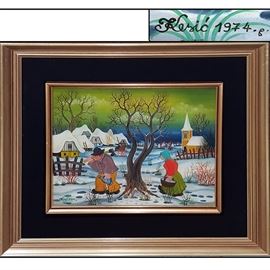 Art Yougoslavia Reverse Painting on Glass Naive Folk Art Kesic