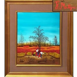 Art Yougoslavia Reverse Painting on Glass Naive Folk Art Matejic