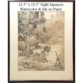 Asian Arts Japanese Scenic Watercolor Ink On Paper