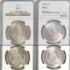 Coins MS63 1887 1888 Silver Morgan Dollars NGC Graded