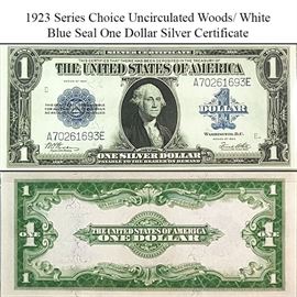 Coins Currency 1923 Sereis Woods White Silver Certificate Choice Uncirculated