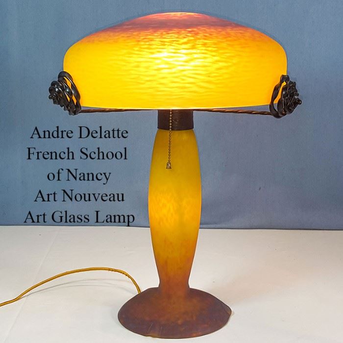 Glass Art Nouveau French Andre Delatte Ecole A Nancy Table Lamp