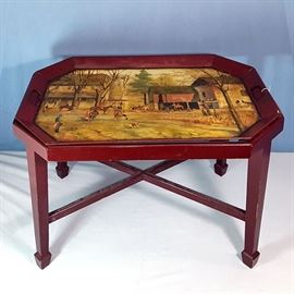 Furniture Tole Ware Tray Table Hunt Scene Oil Painting Top