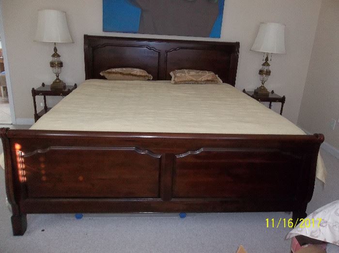 King bed, pair matching lamps, pair matching tables