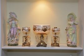 German bisque figurines, candlesticks and centerpiece