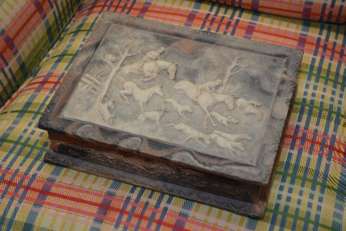 Vintage Incolay stone jewelry box