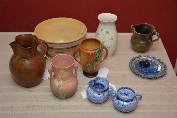Roseville, Belleek, banded bowl, Cole pottery