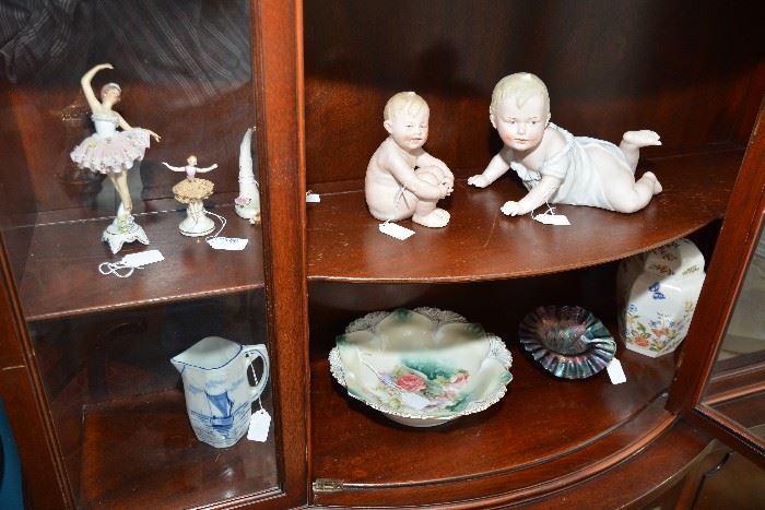 Dresden ballerina, occupied Japan ballerina figurines, Piano babies, carnival glass, R. S. Prussia