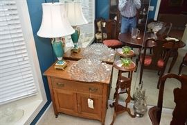 single lamp, Fostoria, washstand, smoking stand 