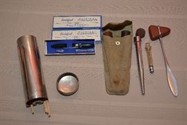 Eisele & Company clinical thermometers (2), mint in box with instructions, syringes, tongue depresser kit 