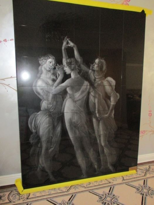 LARGE GRANITE ETCHING 5FT X 7 FT "IN PRAISE OF BOTTICELLI" CALLED "THE THREE GRACES" BY SLOBODAN-DANE MLADENOVIC 