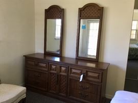Upstairs dresser with double mirror, matches bed