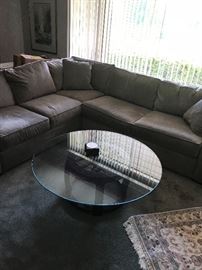 Gray 2 pc sectional and round glass table!