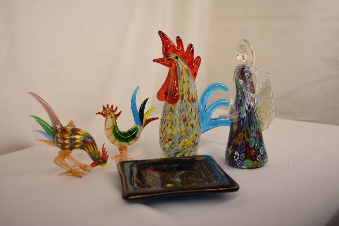 Art glass Roosters, Fitz and Floyd