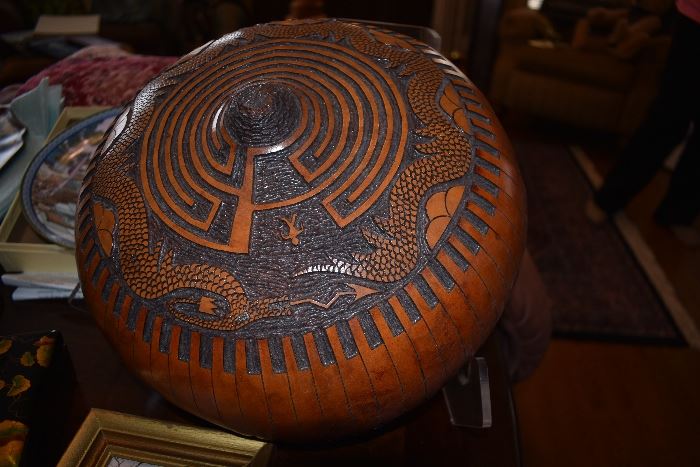 Oriental Influence Carved Gourd
