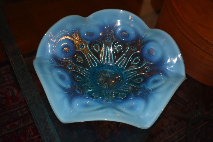 Ruffled Blue Opalescent Bowl