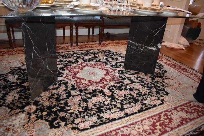Glass Top Beveled Table with Marble Base