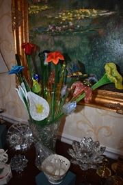 Large Art Glass Hand Blown Stemmed Flowers