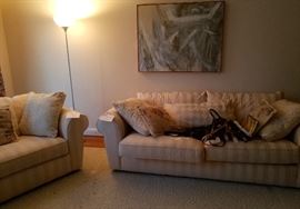 Sofa and loveseat, many nice handbags and LOTS of clothing and shoes upstairs