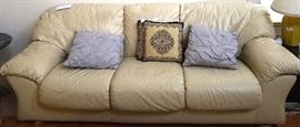 Leather sofa and pillows
