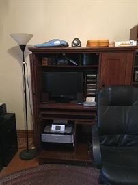 Computer, Floor Lamp, Printer, Desk